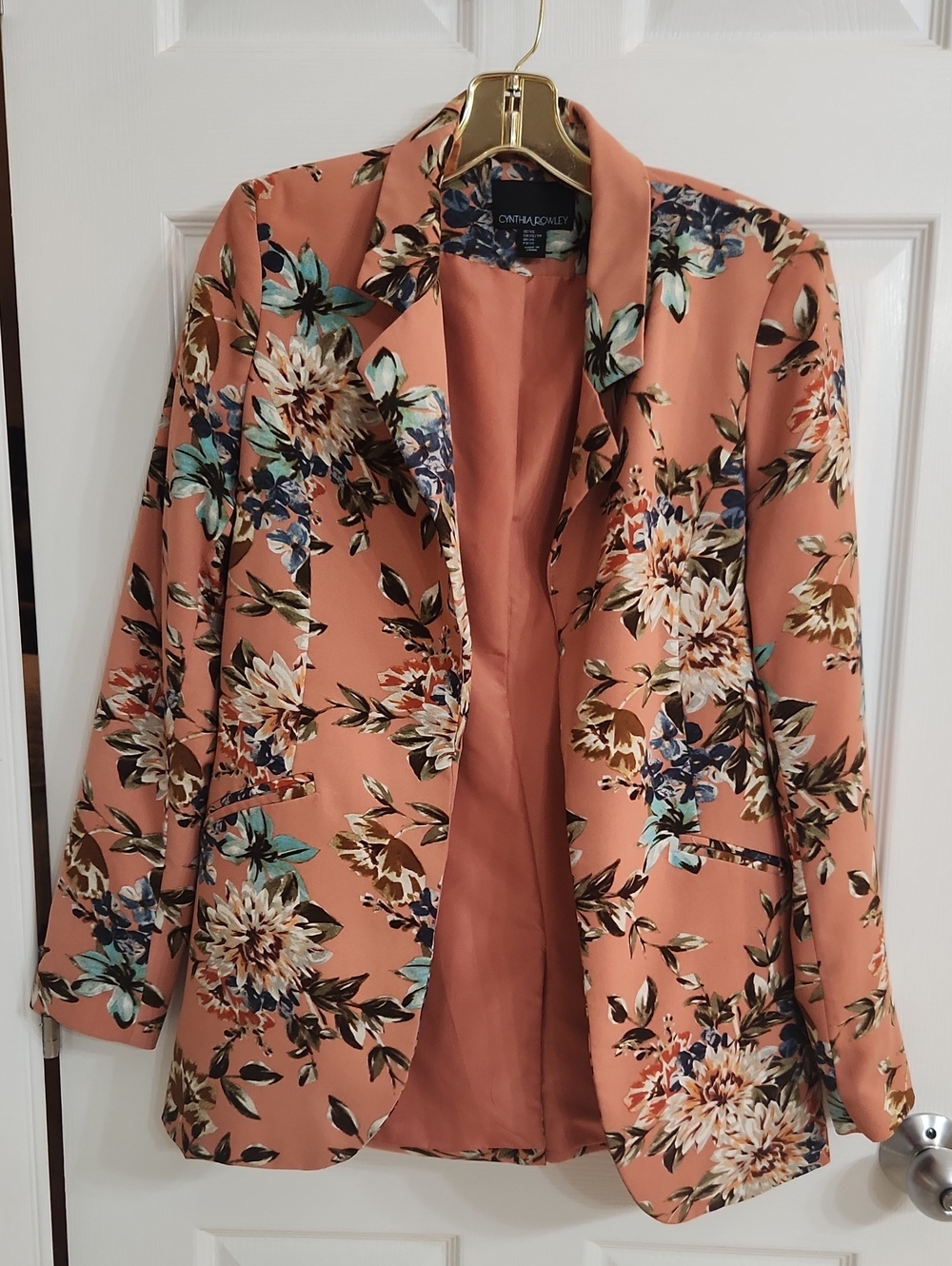 Cynthia Rowley Peach Floral Blazer Lightweight and Fully Lined